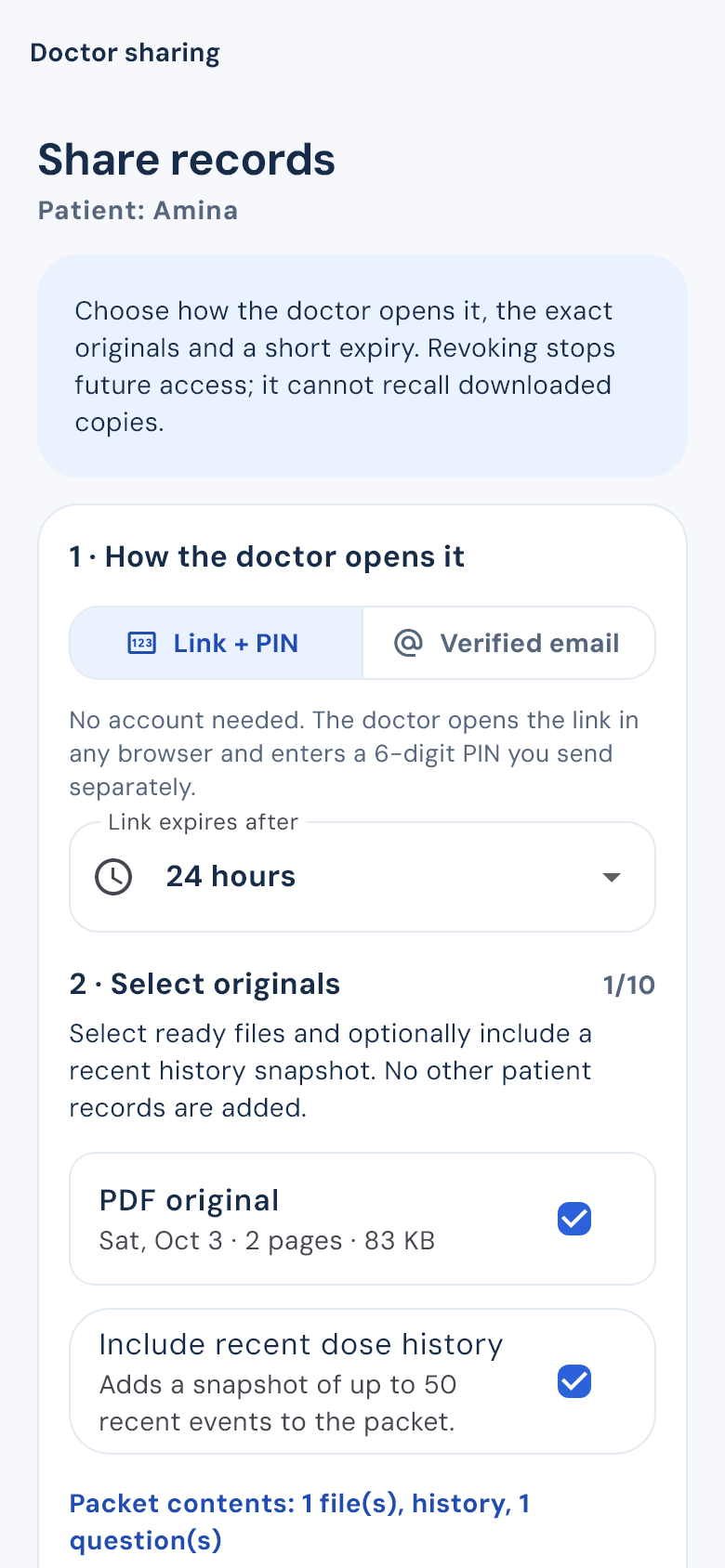 Selected records and sharing expiry screen